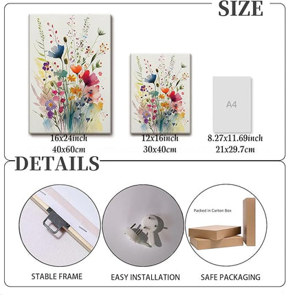 KISSFOX 3 Piece Canvas Wall Art Wildflowers Wall Decor Floral Pictures Botanical Paintings Colorful Prints Watercolor Artwork For Bedroom Bathroom Living Room