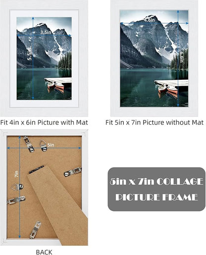 Hongkee 5x7 White Picture Frames set of 3, Made of Wooden and Glass Photo frame - Displays Picture 4x6 with Mat or 5 x 7 without Mat, Desktop & Wall Collage Frame set