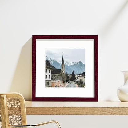 Vittanly 12x12 Picture Frames Set of 9, Display 8x8 Pictures with Mat or 12x12 without Mat, Photo Frames for Wall Mount, Engineered Wood, Cherry Red