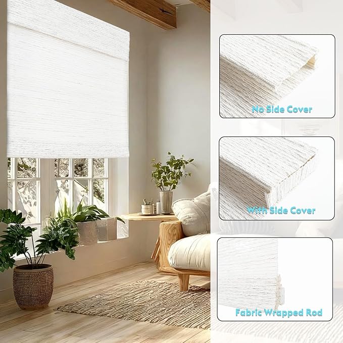 Motorized Bamboo Roman Shades, Motorized Blinds with Remote Compatible with Homekit, Alexa GoogleHome, Smart Wood Woven Shades for Indoor Windows, Customize, Coastal Drift