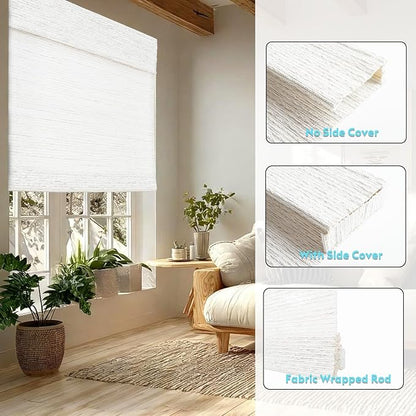 Motorized Bamboo Roman Shades, Motorized Blinds with Remote Compatible with Homekit, Alexa GoogleHome, Smart Wood Woven Shades for Indoor Windows, Customize, Coastal Drift