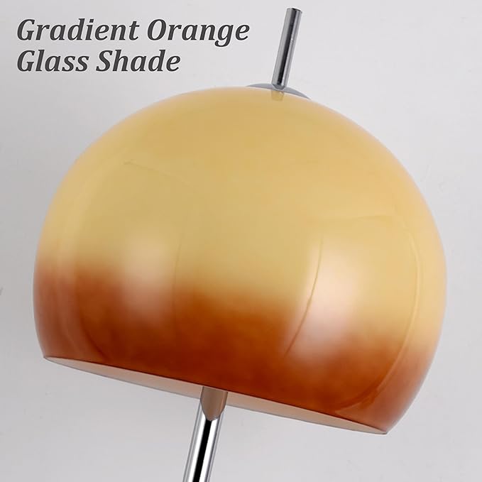 Glass Floor Lamp, Industrial Standing Lamp with Orange Dome Shade, Mid Century Tall Pole Standing Accent Lighting for Office Living Room Bedroom