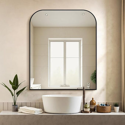 Delma Bathroom Vanity Mirror,36" x 30" Black Metal Framed Wall Mirror for Over Sink, Living Room, Bedroom,Entryway Decor