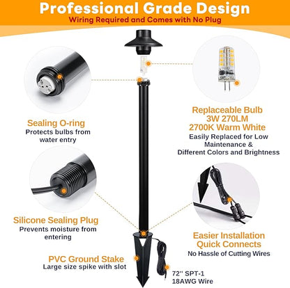 Gardenreet Brass Black Pathway Lights, 12V Low Voltage Landscape Path Light IP65 Waterproof, Wired Walkway Lighting Outdoor, LED Black for Lawn Backyard Garden with 2700K Warm White G4 Bulb (6 Pack)