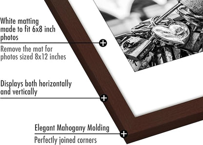 Americanflat 8x12 Picture Frame with Polished Plexiglass - Set of 5 - Use as 6x8 Frame with Mat or Display 8x12 Photo Without Mat - Galleria Collection - Picture Frames for Wall Display - Mahogany