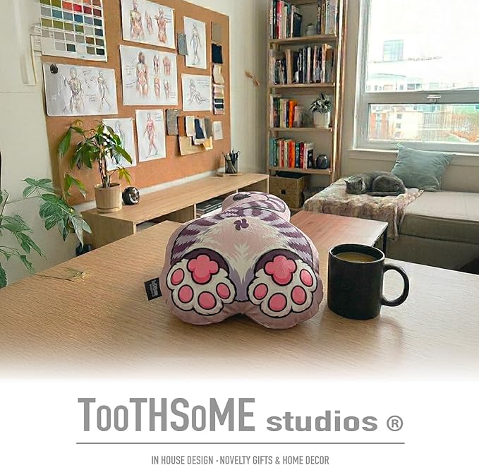 Toothsome Studios Tabby Cat Shape Butt Pillow, Polyester Cotton Stuffed Throw, Novelty Animal Design, Multi-Color, 12 Inches (GrayTabby)