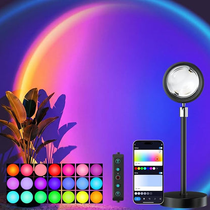 Bavcieu Sunset Lamp Projector Led Lights with APP, Push Button Control Night Light RGB Lights Sun Light Sunrise Lamp 360° Rotation Mood Lighting Home/Room Decor Gifts for Women,Desktop Multicolor