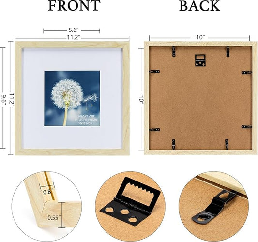 HEART ART 10x10 Natural Wood Picture Frame Set of 9,Display Pictures 6x6 with Mat or 10 x 10 without Mat,Multi Collage Gallery Square Photo Frames for Wall