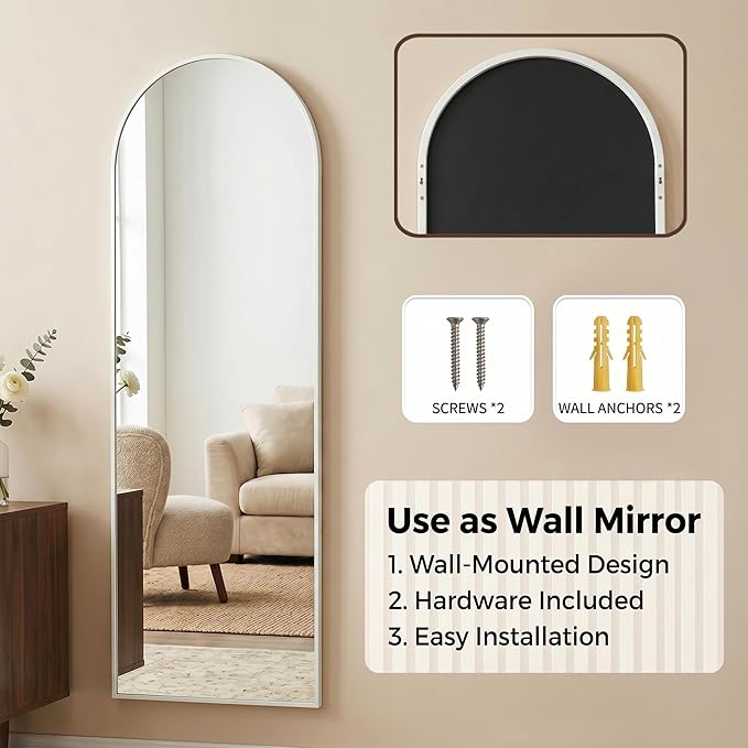 Antok Full Length Over-the-Door Hanging Mirror - Freestanding Wall Mount Leaning Body Mirror for Bedroom Living Room Entryway, 48" L x 14" W, White