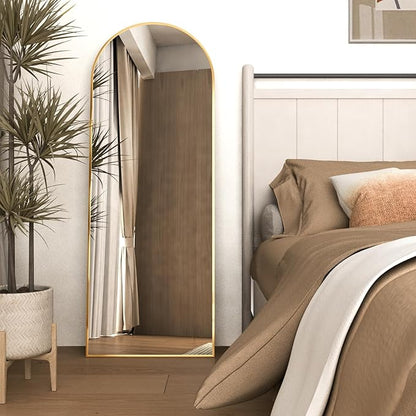 Arched Full Length Mirror 64"x21" Arch Floor Mirror with Stand Large Wall Gold Full Body Mirror Standing Hanging or Leaning Against Wall for Bedroom Entry, Living Room