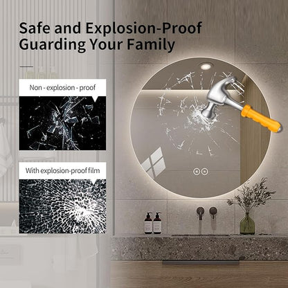 Round LED Bathroom Mirror with Light, Backlit Mirror for Bathroom, Frameless LED Smart Vanity Mirror with 3 Color Lights, Anti-Fog, Smart Touch Button, Shatter-Proof, IP65, 90+ CRI (24" L x 24" W)