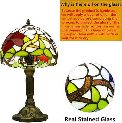 Tiffany Style Table Lamp, 3 Color Temperatures Bedside Lamp, 8 Inch Stained Glass Desk Light for Home Office Bedroom Living Room (Three Flower Pattern)