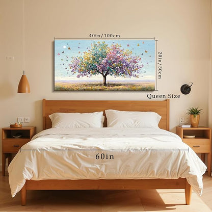 SERIMINO Tree of Life Wall Art, Large Wall Decor, Landscape Wall Art, Colorful Butterfly Tree Painting, Modern Art Prints, Nature Pictures for Living Room Bedroom Office Home Decoration 20"x40"