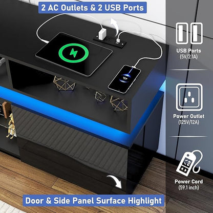chartustriable Fireplace TV Stand for 100" TV, 93" LED Entertainment Center with 50" Fireplace & Power Outlets, High Gloss TV Stand, Gaming TV Media Console for Living Room, 93 Inch, Black
