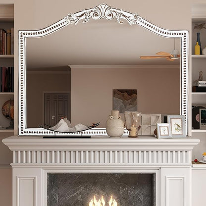 HOITUZYUS 32x42 Inch Ornate Arched Wooden Wall Mirror, Rustic Farmhouse Decorative Mirror for Fireplace, Living Room, Bedroom, Entryway, Bathroom Over Sink