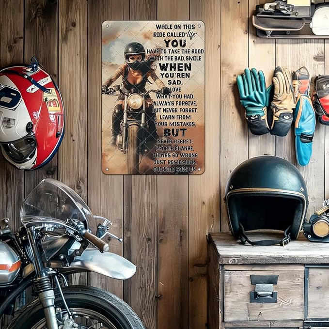 Women Motorcycles Metal Sign While On This Ride Called Life You Have To Take The Good With The Bad Signs Motorcycles Poster Wall Decor Home Garage Bedroom Man Cave Decor 12x16 Inch