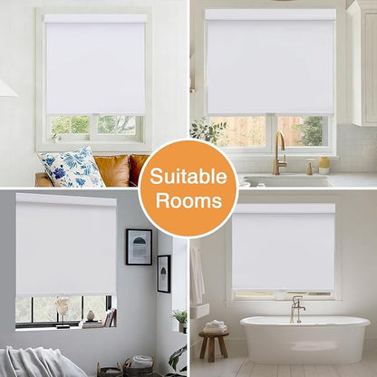 AOSKY No Drill Cordless Blackout Roller Shades with Valance,Customize Blinds for Indoor Windows,Room Darkening Window Shades Pull Down with Free-Stop Spring System, UV Protection for Home White