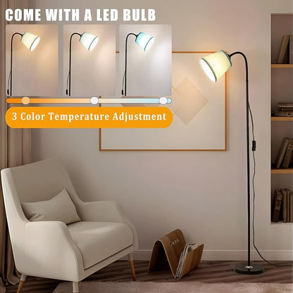 Floor Lamp, Industrial Metal Floor Lamps for Living Room with Adjustable Bendable 2 in 1 Reading Table Lamps for Living Room Bedroom Office (B+Green Shade)