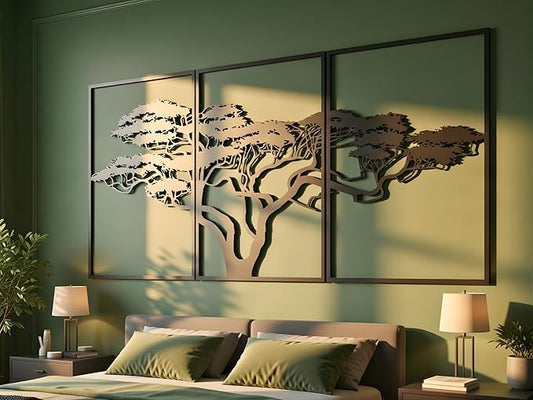 AILLA Tree of Life Wall Art Decor Set of 3 Wall Hanging Sculpture Modern Wall Home Decoration 3D Textured Sculptures for Living Room Bedroom Office Dinnig Room 3 Panels Family Tree Wall Hangings