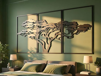 Vailla Tree Wall Decor Set of 3 African Baobab Wall Decor Wall Hanging Sculpture Modern Wall Home Decoration 3D Textured Sculptures for Dinnig Room Living Room Bedroom Office