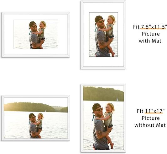 Picrit 11x17 Picture Frame Set of 12, Display 8x12 with Mat or 11x17 without Mat, Photo Frames for Wall Mounting Display, White