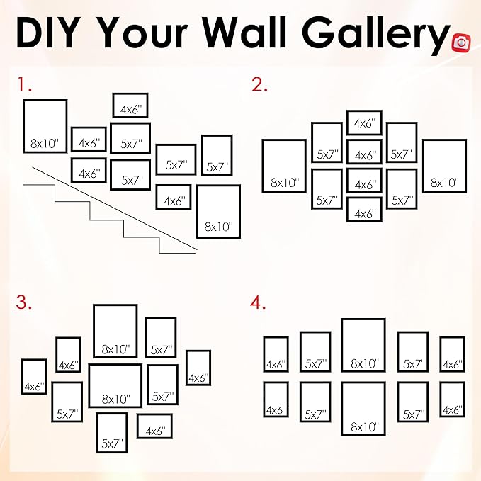 FIXSMITH 10 Pack Picture Frames Collage Wall Decor for Mounting or Tabletop Display, Gallery Wall Frame Set with Two 8x10 White Frames, Four 5x7 Frames and Four 4x6 Frames, Multi-Pack Photo Frame Set