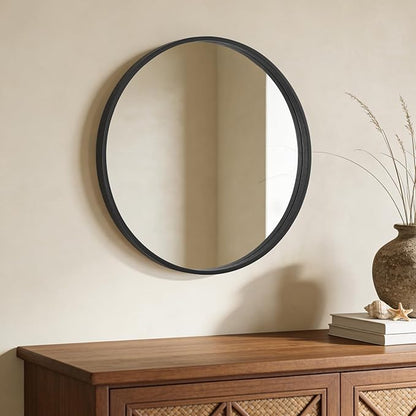 WallBeyond Black Round Wood Mirror 24 inch Circle Wall Mirror for Bathroom Round Wall Mirror for Wall Decor, Vanity, Entryway Living Room