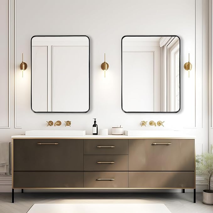 Fabuday Large Black Bathroom Mirror 40x30 Inch - Rectangular Framed Mirrors for Wall, Black Metal Mirror Wall Mounted for Bathroom, Farmhouse, Living Room, Hangs Vertically or Horizontally