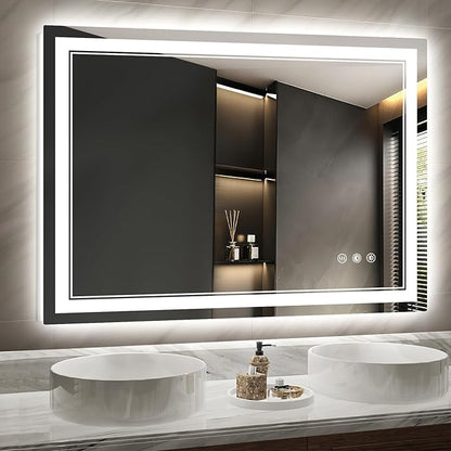 LED Bathroom Mirror with Lights: 48"x36" Wall Mounted Large Lighted Mirrors Fogless, Anti-Fog,Dimmable,Memory Function, Shatterproof Tempered Glass, Espejos para Baños, ETL Listed