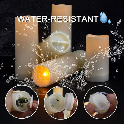 Aignis 12-Pack Waterproof Flameless Candles, 2.2" Slim Plastic Battery Operated LED Pillar Candles with 2 Remotes & Timers, Melt-Proof Fake Electric Candles for Outdoor Patio, Wedding, Home Decor