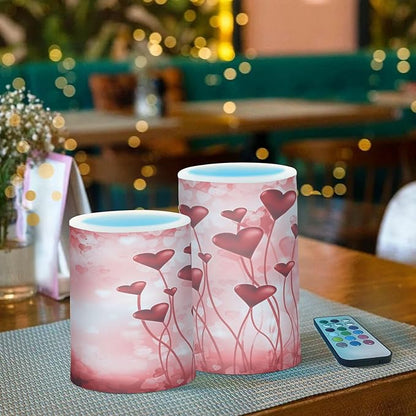 ALAZA Pink Hearts Flickering Flameless Candles Battery Operated with Remote Timer,Tea Light Candles LED Pillar Votive Candles Set of 2 for Outdoor Indoor Decorations