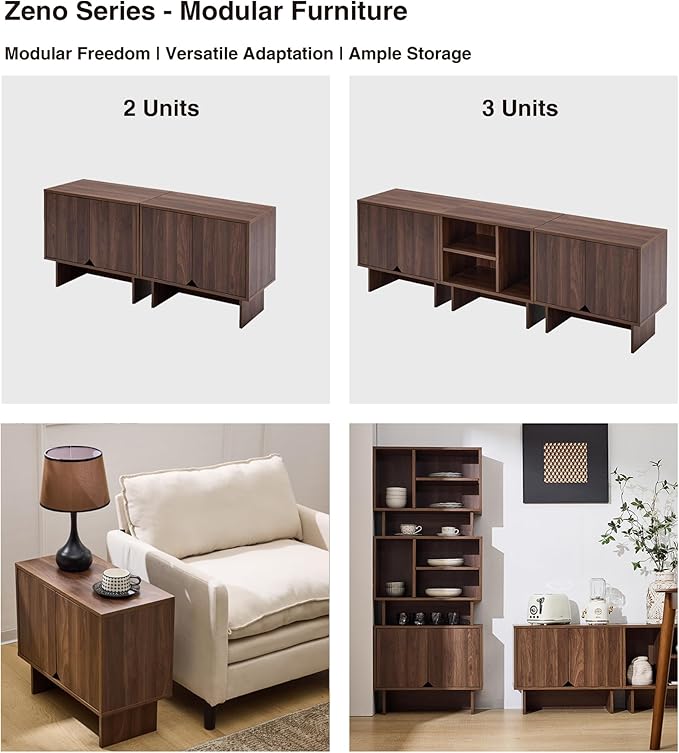 Modular TV Stand for 70-Inch TV,Also Used as Storage Sideboards,Bookcase,3pcs End Table,Nightstand,Buffet Cabinets with Adjustable Shelf,Coffee Table for Living Room,Dining Room,Bedroom, Walnut