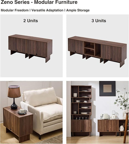 Modular TV Stand for 70-Inch TV,Also Used as Storage Sideboards,Bookcase,3pcs End Table,Nightstand,Buffet Cabinets with Adjustable Shelf,Coffee Table for Living Room,Dining Room,Bedroom, Walnut