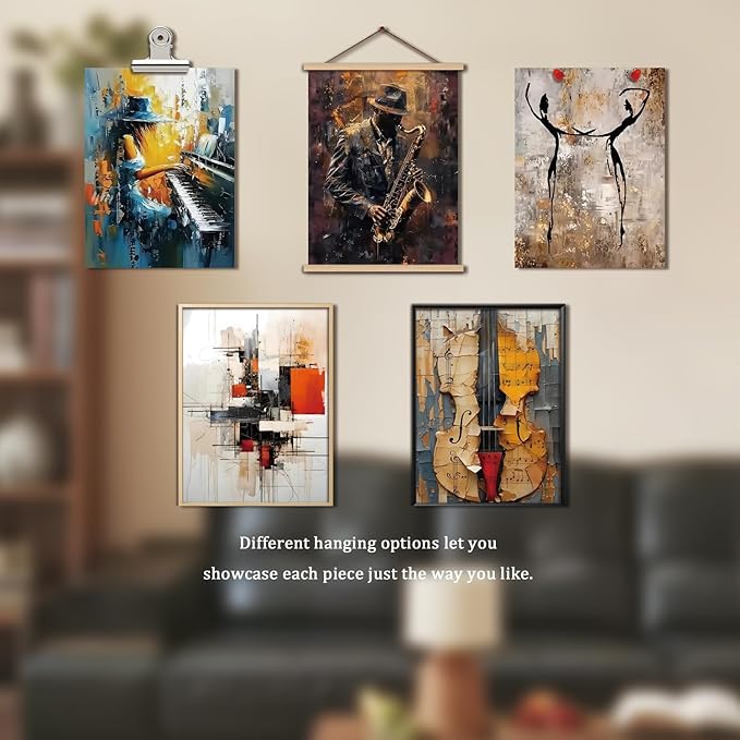 Modern Abstract Music Wall Art Set of 6, Unframed Canvas Posters Prints, Jazz Musician Piano Violin Abstract Painting Artwork, Contemporary Colorful Wall Decor for Living Room Bedroom Office 12x16 Inch