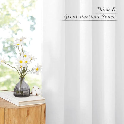 NICETOWN Linen Flax Semi Sheer Curtains 92" Length, Grommet Window Treatments Privacy Added with Light Penetration Vertical Drapes for Loft/Home Office, White, W55 x L92, 2 Panels