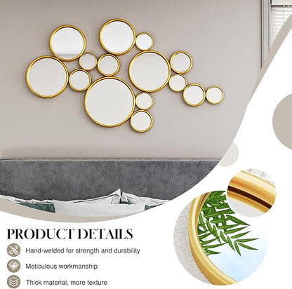 PERHOM Multiple Circles Wall Decor Mirror - 47"x24" Large Gold Wall Art Mirror,Thick Metal Framed Wall Sculptures Mirrors for Living Room, Entryway, Bedroom, Dining Room, Fireplace