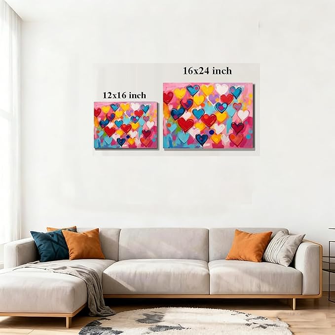 16x24 Graffiti Pink Hearts Canvas Art Wall Modern Abstract Love Painting Colorful Kids Bedroom Decor Photo Teen Girl Rainbow Room Wall Posters Child Gift Bathroom Oil Prints Office Bright Pictures