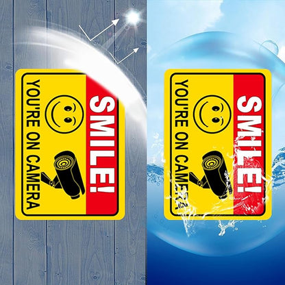 Tin Signs Smile You’re on Camera Sign, Video Surveillance Signs Outdoor,UV Printed Rust Free Security Camera Sign for Home,Business,Driveway Alert,Store,Office,Indoor,Metal Poster Wall Decor 12x8 in