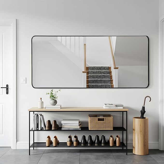 Anpark Rectangle Mirror Full Length 30" x 71" Large Floor Mirror Black Shadow Box Frame Wall Mounted for Home Decor Hanging Leaning Wall Full Body Dressing for Closet Bedroom
