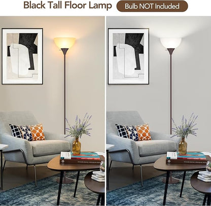 Coucrek Floor Lamp, LED Standing Lamps with White Plastic Shade, Corner Floor Lights for Living Room Bedroom, Rotary Switch, Bulb not Included, Brown