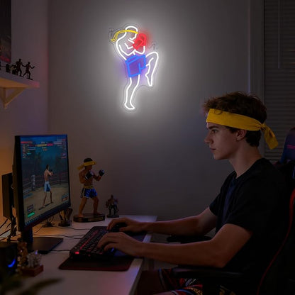 OkiyiD Muay Thai Neon Sign for Men, Martial Arts Wall Decor Combat Sports Theme Room Decor with USB Power & Hanging Chain, Ideal MMA Gifts for Bedroom, Game Room, Man Cave and Club Lighting Atmospher