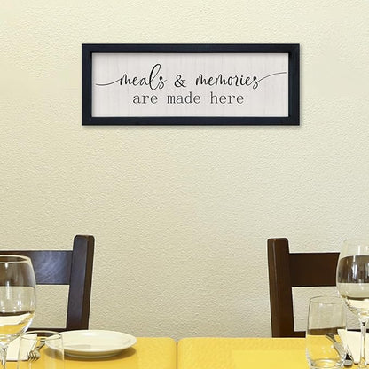 comurdyo Kitchen Meals and Memories Are Made Here Wall Decor 16"x6" for Modern Rustic Dining Room Kitchen Sign Small Minimalist Wooden Framed Wall Hanging Art (Black)