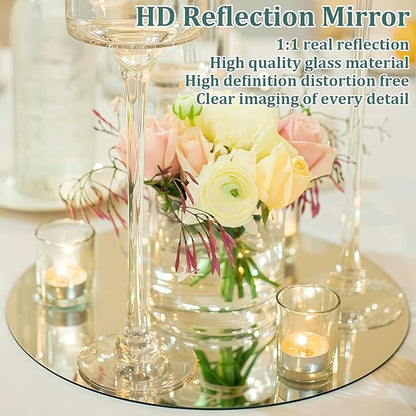 10 inch Glass Round Mirror Circle Wall Mounted for Bathroom, Living Room, Home Decor, Small Round Mirror Plate Trays for Wedding Table Centerpieces