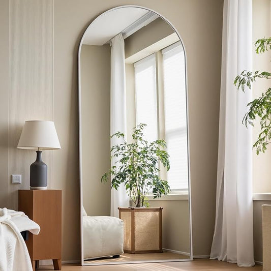 Arched White Full Length Mirror, 57"X20" Large Floor Mirrors with Stand, Full Body Mirrors for Leaning or Hanging, Standing Mirror for Bedroom, Living Room,Dressing Room, Aluminum Alloy Frame, White