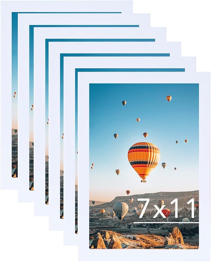 JCJMY 7x11 Picture Frame Set of 6 White for Wall Hanging or Tabletop- Wall Mounting Horizontally or Vertically, 7 x 11 Wall Gallery Poster Photo Frames for 7 by 11 Photo, 6 Pack, White