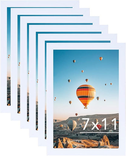 JCJMY 7x11 Picture Frame Set of 6 White for Wall Hanging or Tabletop- Wall Mounting Horizontally or Vertically, 7 x 11 Wall Gallery Poster Photo Frames for 7 by 11 Photo, 6 Pack, White