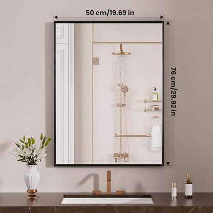 LOAAO Black Bathroom Mirror 20"X30" for Wall, Rectangle Bathroom Vanity Mirror, Hangs Vertically or Horizontally, Easy to Install, Modern Design