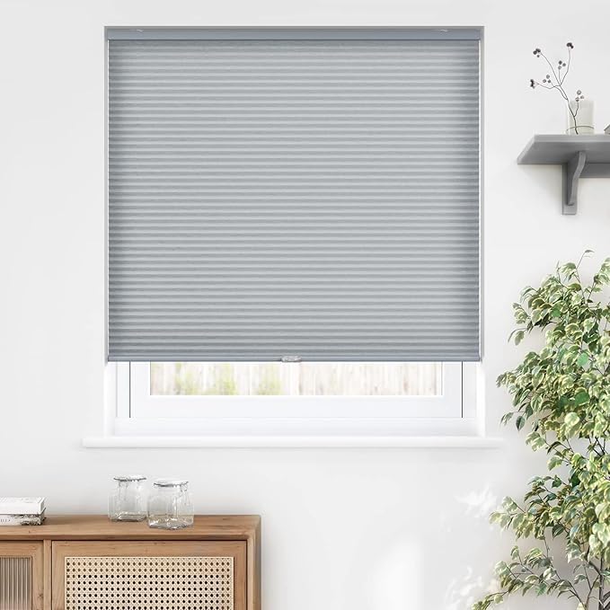 LazBlinds Cordless Cellular Shades, Light Filtering Honeycomb Shades for Home, Thermal Insulation Noise Reduction Blinds for Windows, 44'' W x 64'' H, Dark Grey