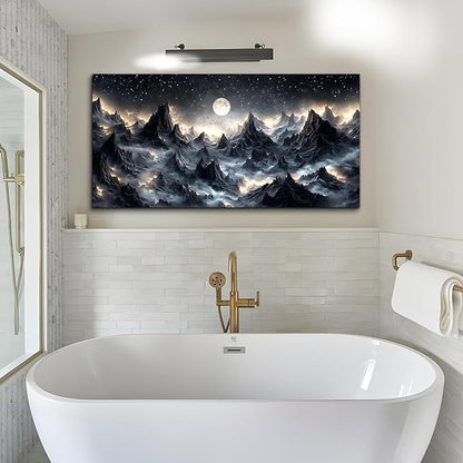 SERIMINO Large Wall Art for Living Room, Mountain Landscape Wall Decor, Fantasy Abstract Art Prints, Moonlit Night Black Canvas Painting, Cool Modern Pictures Home Decor for Bedroom 29"X57"