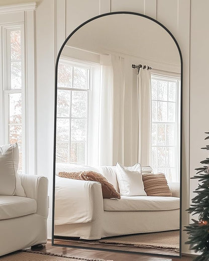 41"×81" Arched Full Length Floor Mirror, Standing Mirror with Aluminum Frame, Large Body Mirror of Free Standing/Wall Mount/Leaning for Bedroom, Living Room, Dressing Room, Black